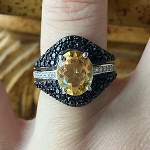 Natural Brazilian Citrine Black Spinel Ring Set Size 6